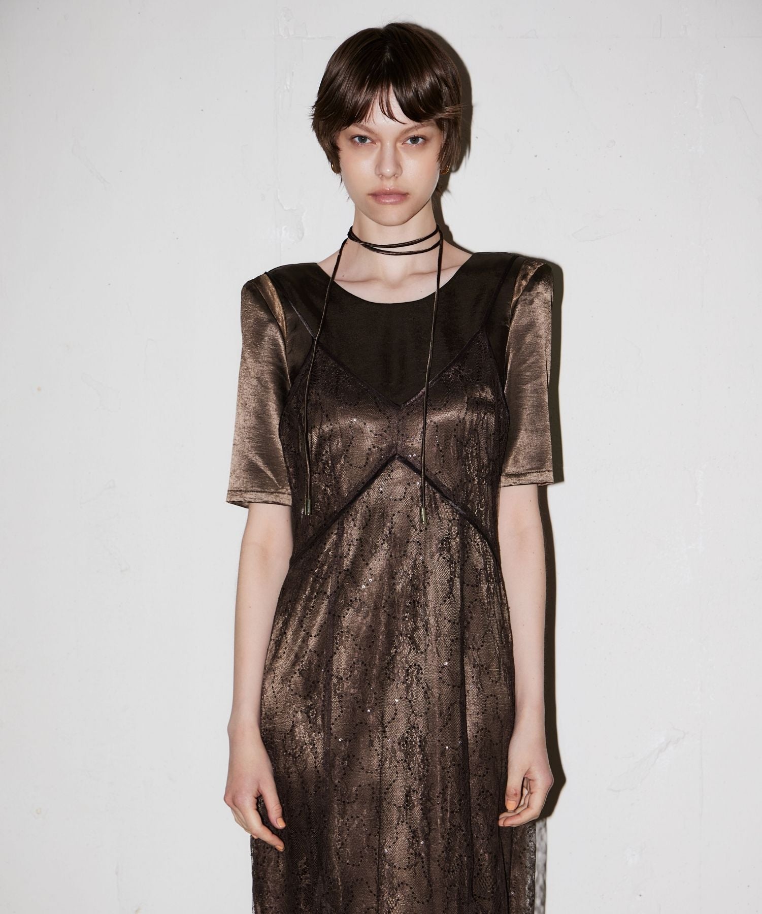 SPARKLE LACE SATIN DRESS