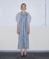 SPANGLE RUFFLE DRESS グレー 正面全身