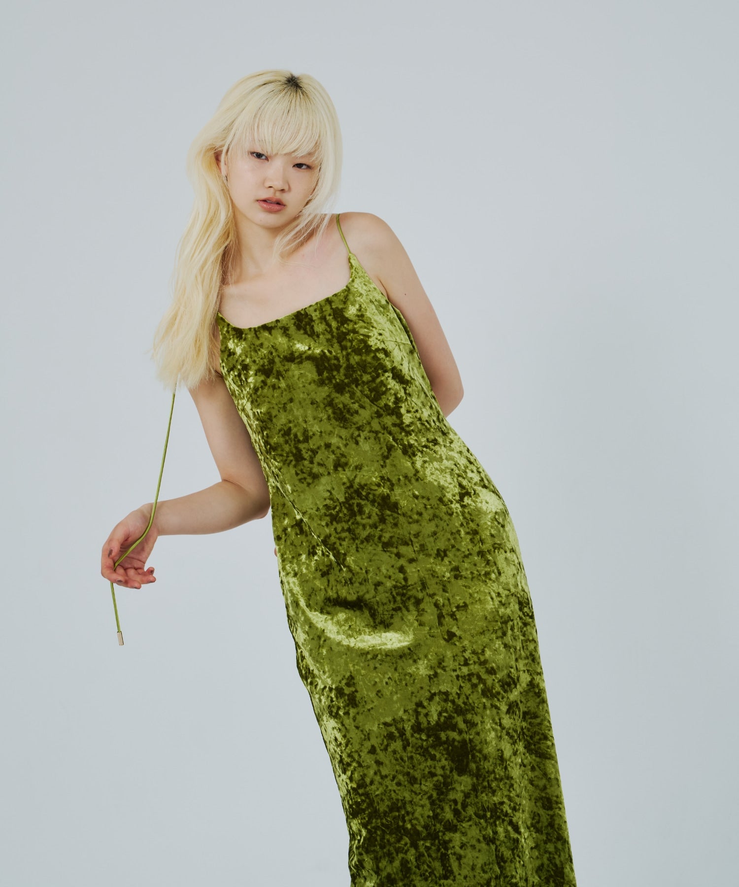 CURVED SQUARE VELOUR DRESS