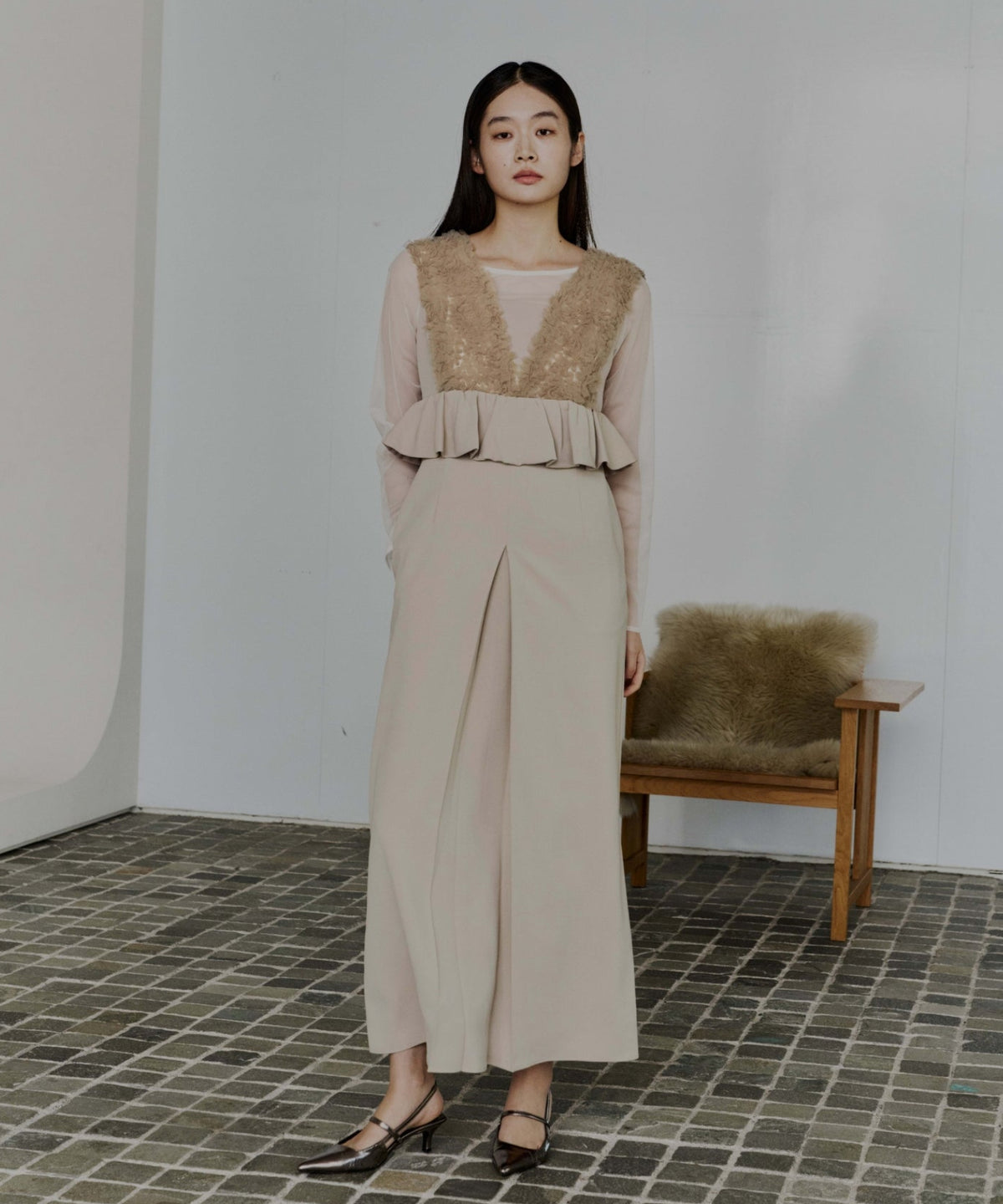 VOLUME TULLE PEPLUM DRESS