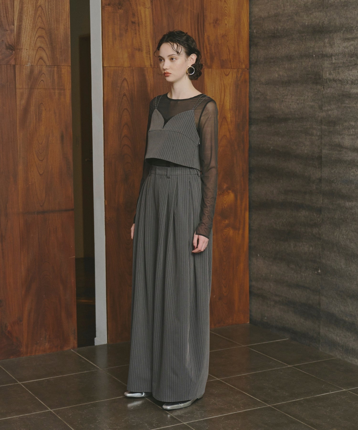 PINSTRIPE BUSTIER WIDE PANTS DRESS