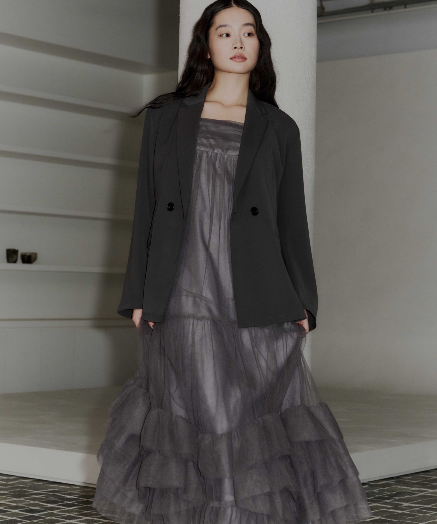 VOLUME TULLE JACKET SET DRESS