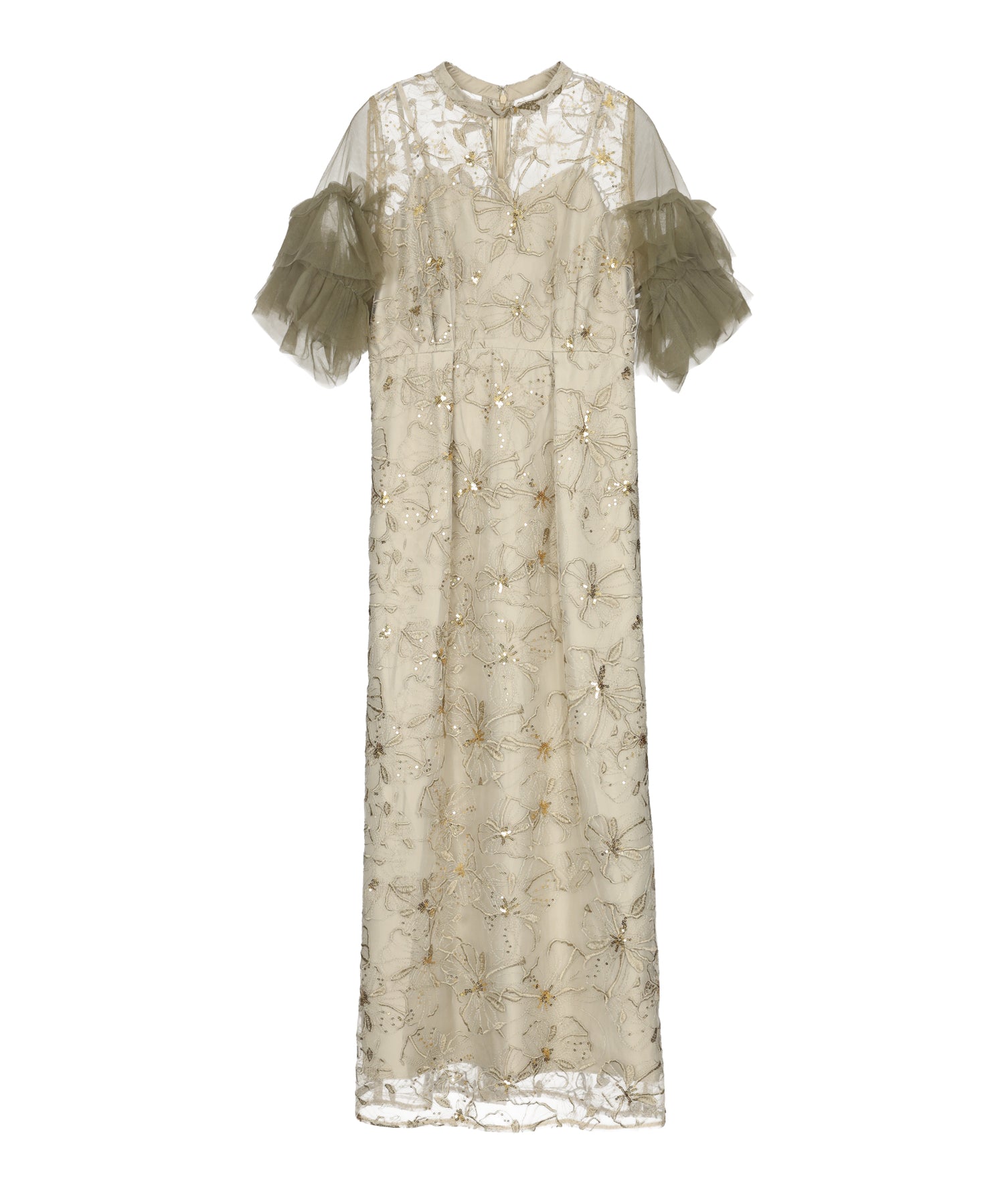 KEY NECK EMBROIDERY DRESS