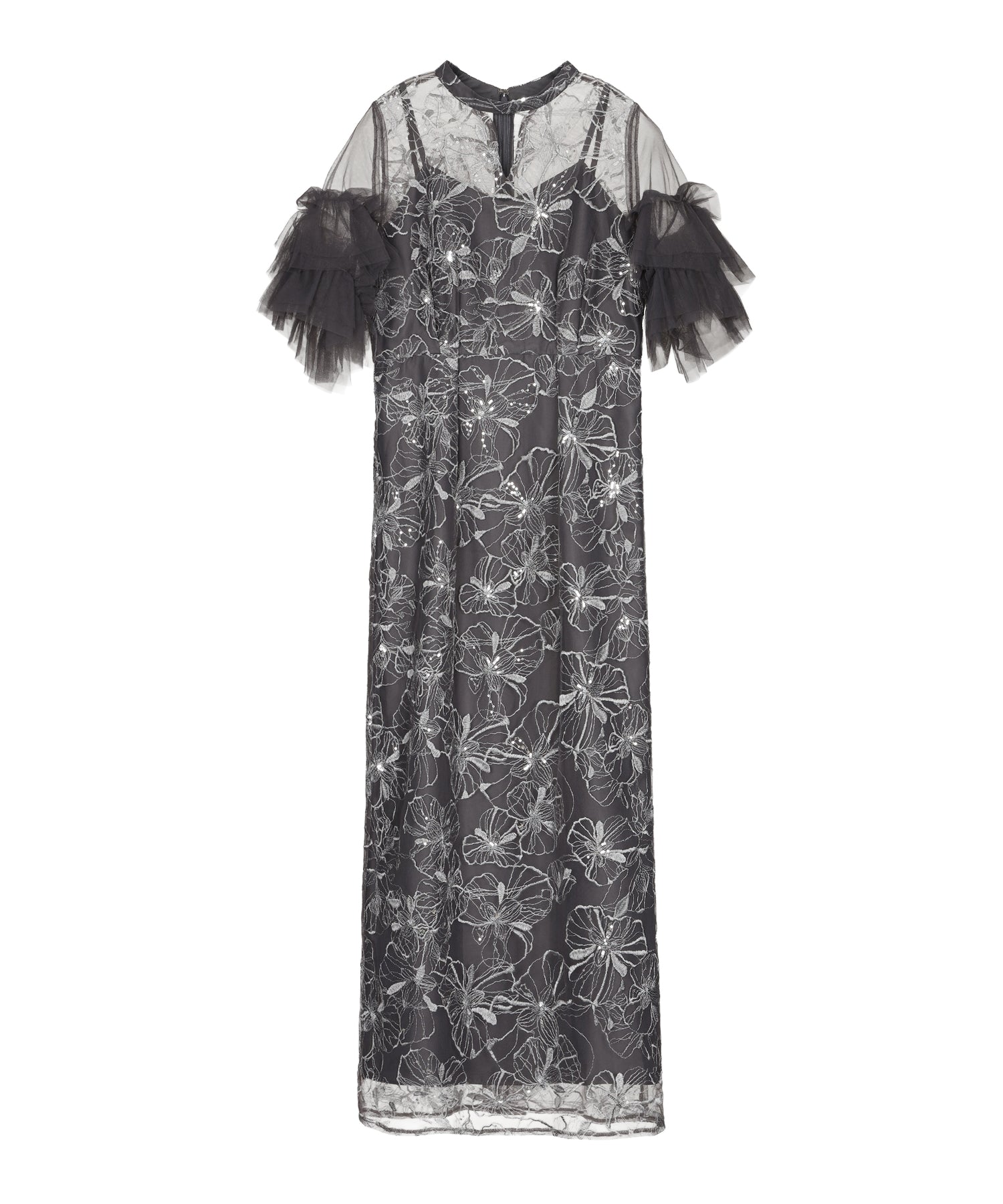 KEY NECK EMBROIDERY DRESS
