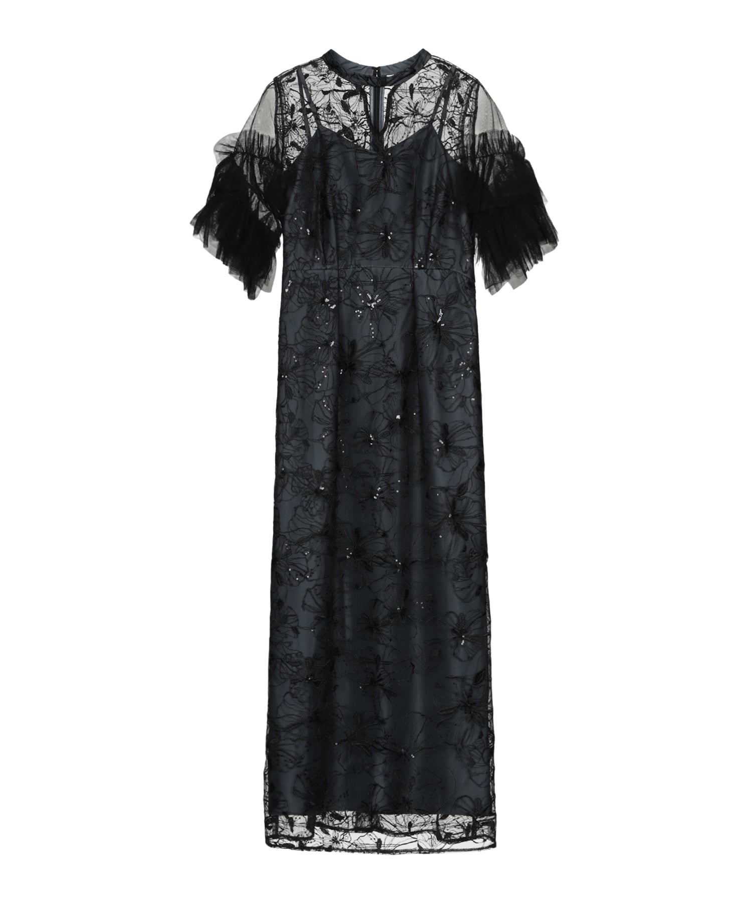 KEY NECK EMBROIDERY DRESS