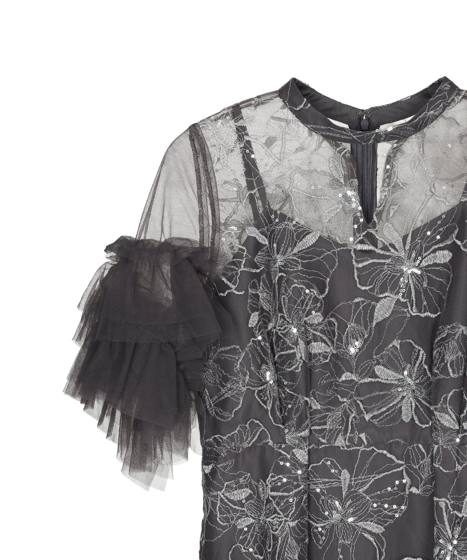 KEY NECK EMBROIDERY DRESS