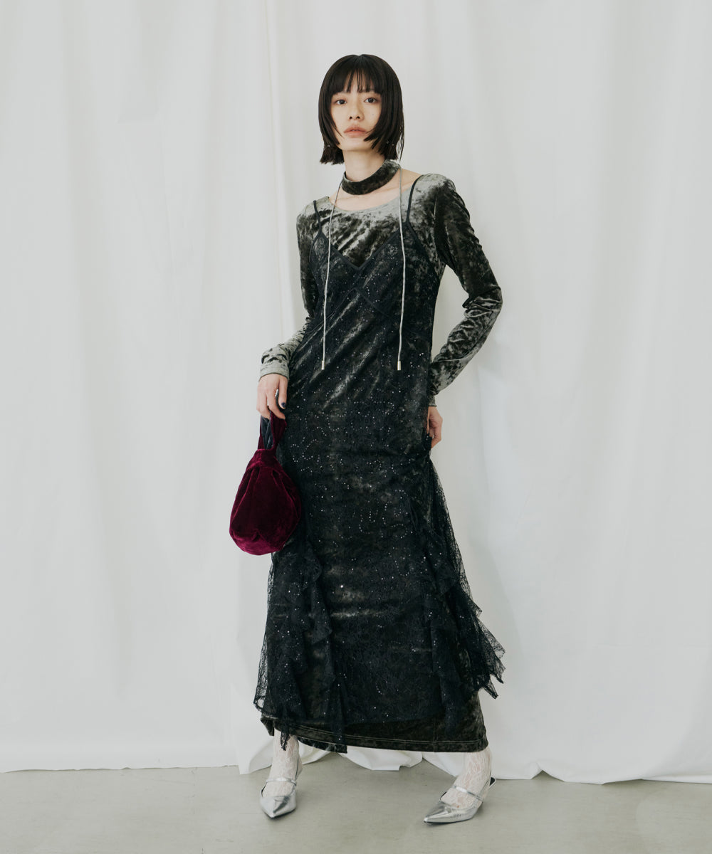 ぽ*ぽ様 ANDRESD スパークルレースベロアドレス SPARKLE LACE VELOUR DRESS