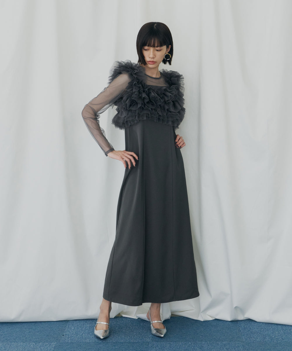 ANDRESD ボリュームラッフルレイヤードレス ブラックシルバー VOLUME RUFFLE LAYER DRESS