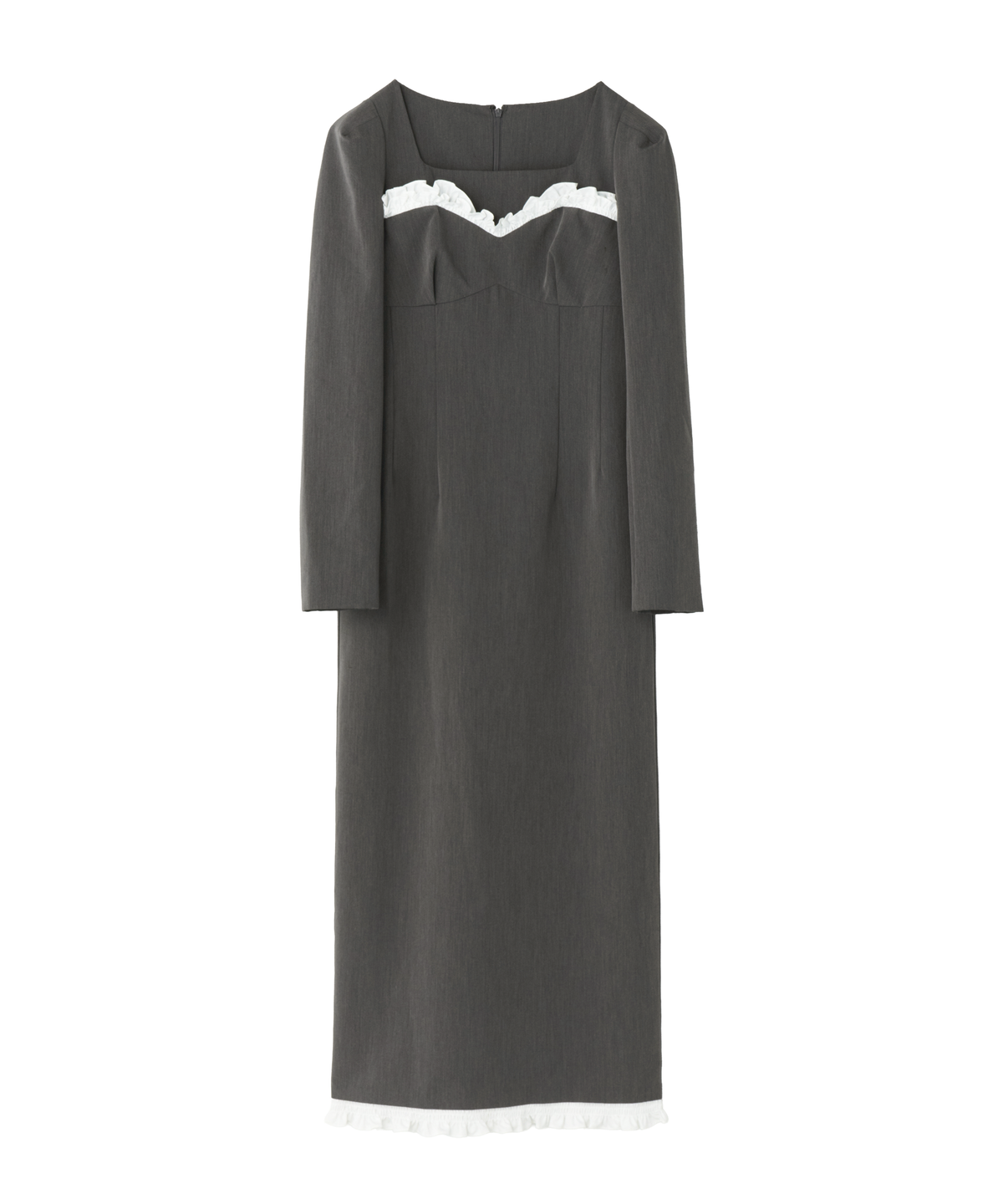 FRILLS TRIM LONG DRESS