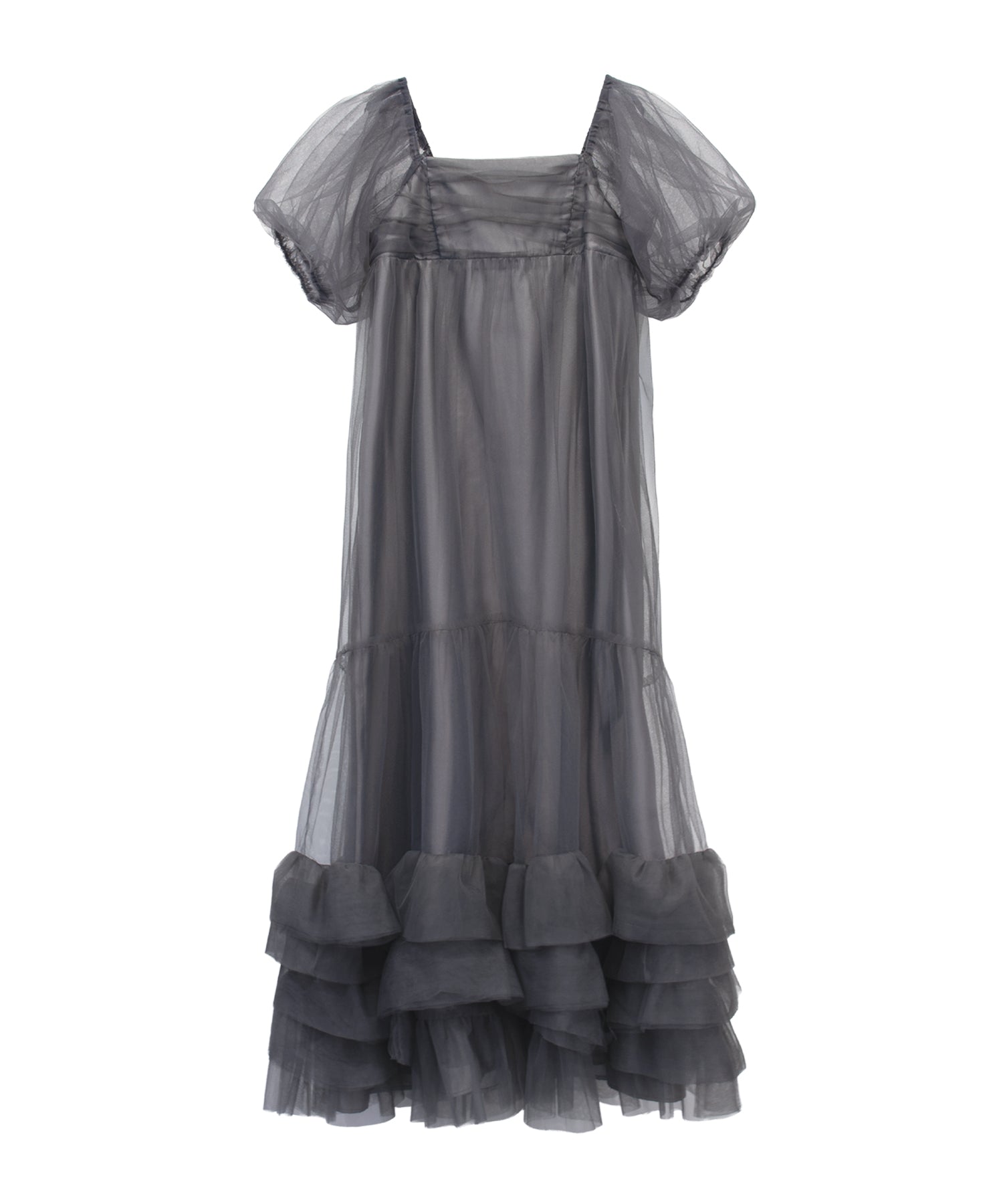 VOLUME TULLE PUFF SLEEVE DRESS