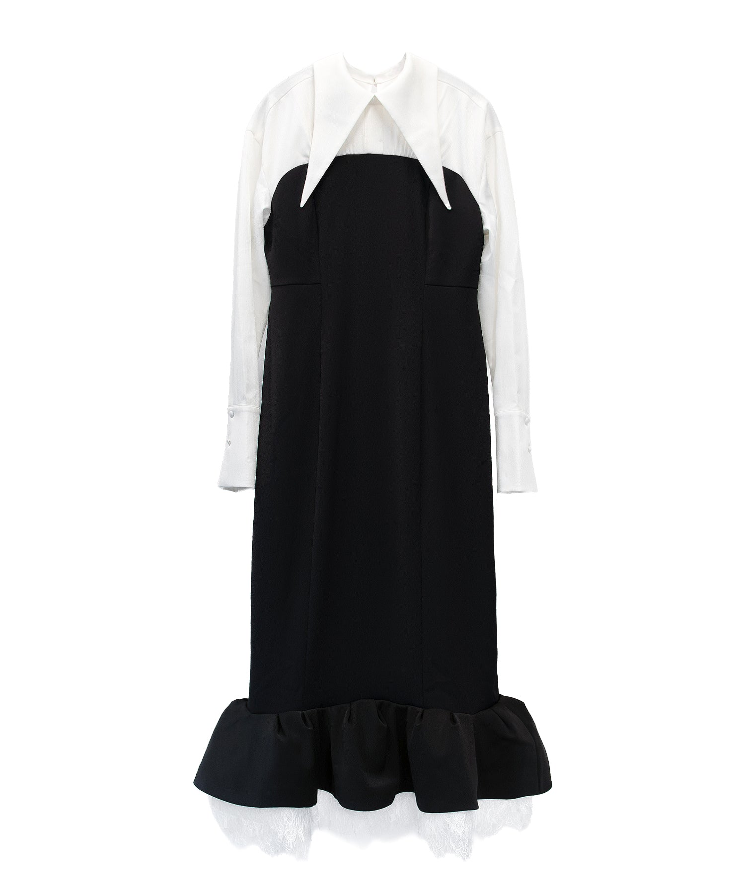 TAILORED FRILL DRESS ブラック 正面全身物撮り画像