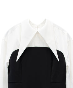 TAILORED FRILL DRESS ブラック 正面 襟アップ画像
