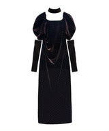 GRINT VELOUR DRESS ダークブラウン 正面全身物撮り画像