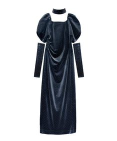 GRINT VELOUR DRESS チャコール 正面全身物撮り画像