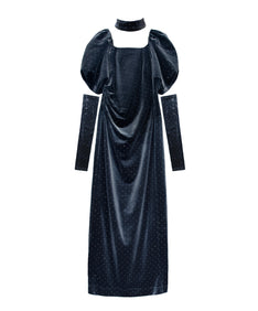 GRINT VELOUR DRESS チャコール 正面全身物撮り画像