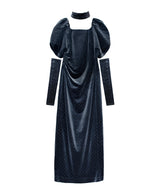 GRINT VELOUR DRESS チャコール 正面全身物撮り画像
