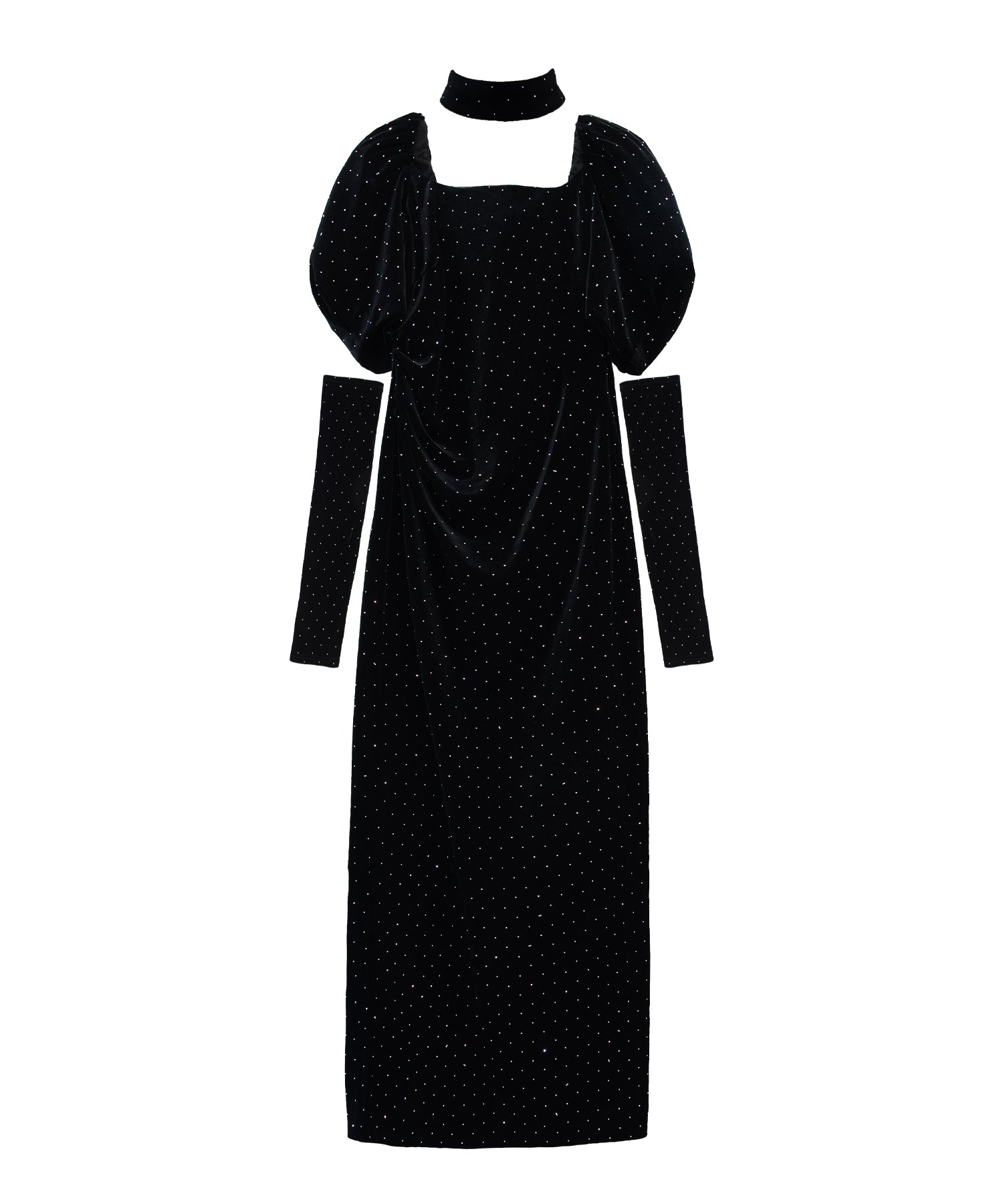 GRINT VELOUR DRESS ブラック 正面全身物撮り画像