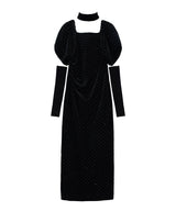 GRINT VELOUR DRESS ブラック 正面全身物撮り画像