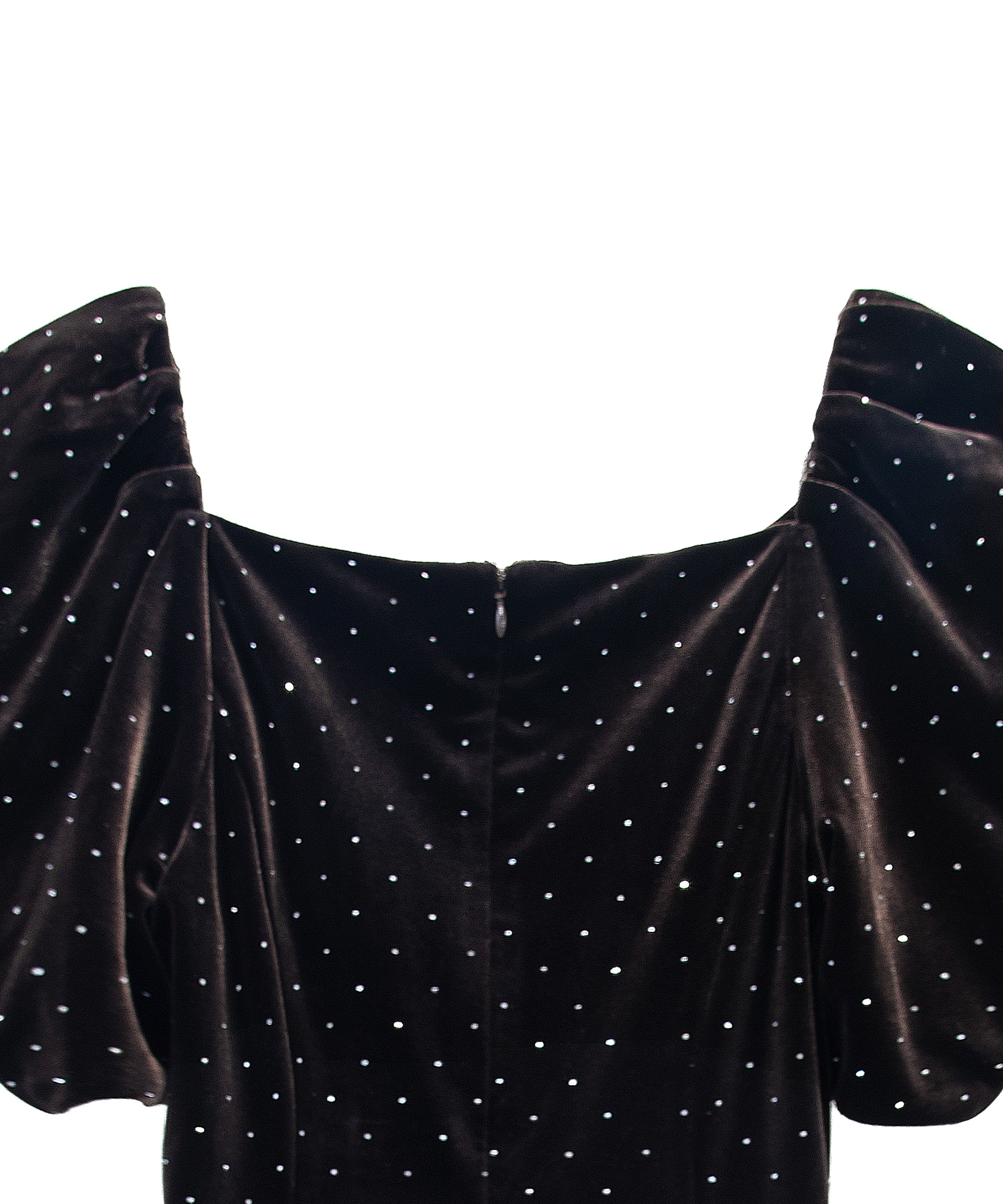 GRINT VELOUR DRESS ダークブラウン 背面アップ画像