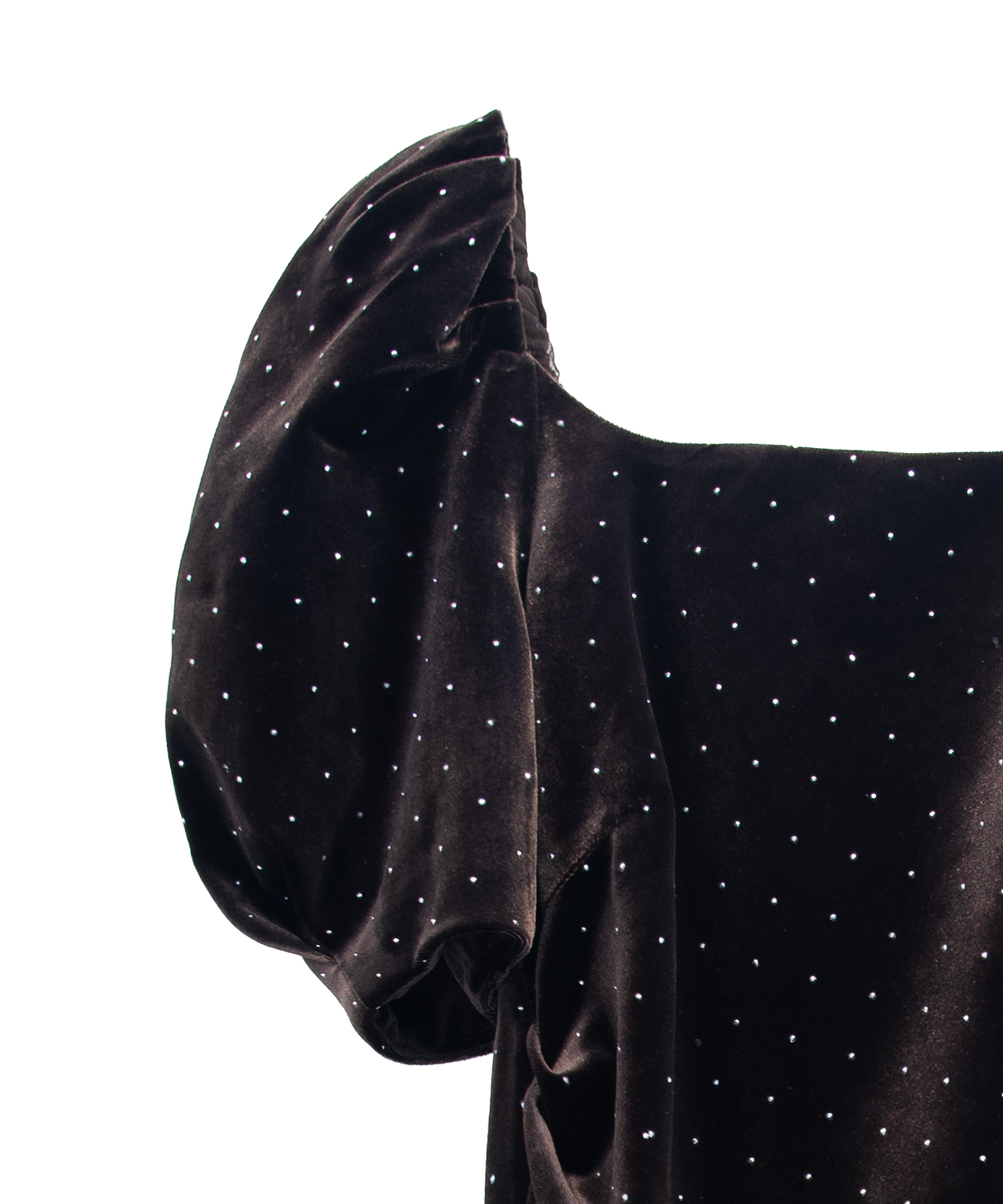 GRINT VELOUR DRESS ダークブラウン 片袖アップ画像
