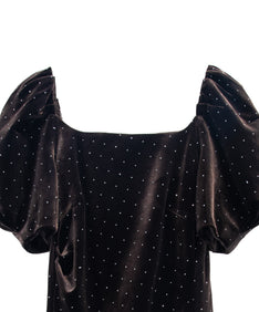 GRINT VELOUR DRESS ダークブラウン アップ画像