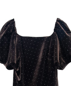 GRINT VELOUR DRESS ダークブラウン アップ画像