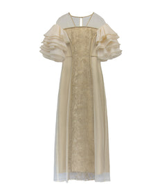 SPANGLE RUFFLE DRESS イエロー正面全身物撮り画像