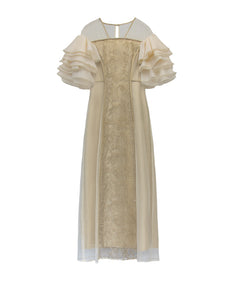 SPANGLE RUFFLE DRESS イエロー正面全身物撮り画像
