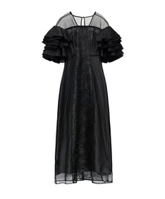 SPANGLE RUFFLE DRESS ブラック 正面全身物撮り画像
