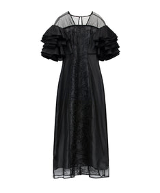 SPANGLE RUFFLE DRESS ブラック 正面全身物撮り画像