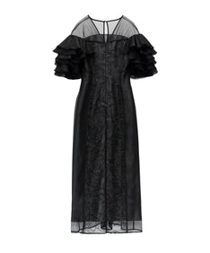 SPANGLE RUFFLE DRESS ブラック 背面全身物撮り画像