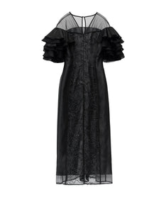 SPANGLE RUFFLE DRESS ブラック 背面全身物撮り画像