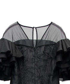 SPANGLE RUFFLE DRESS ブラック 背面アップ物撮り画像