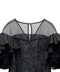 SPANGLE RUFFLE DRESS ブラック 背面アップ物撮り画像