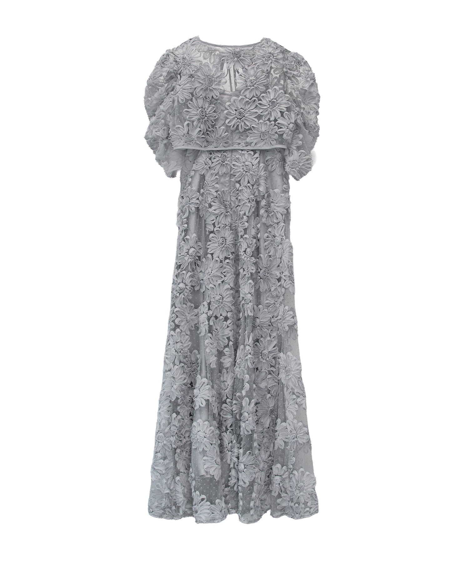 FLOCKING BOLERO DRESS グレー 背面全身物撮り画像