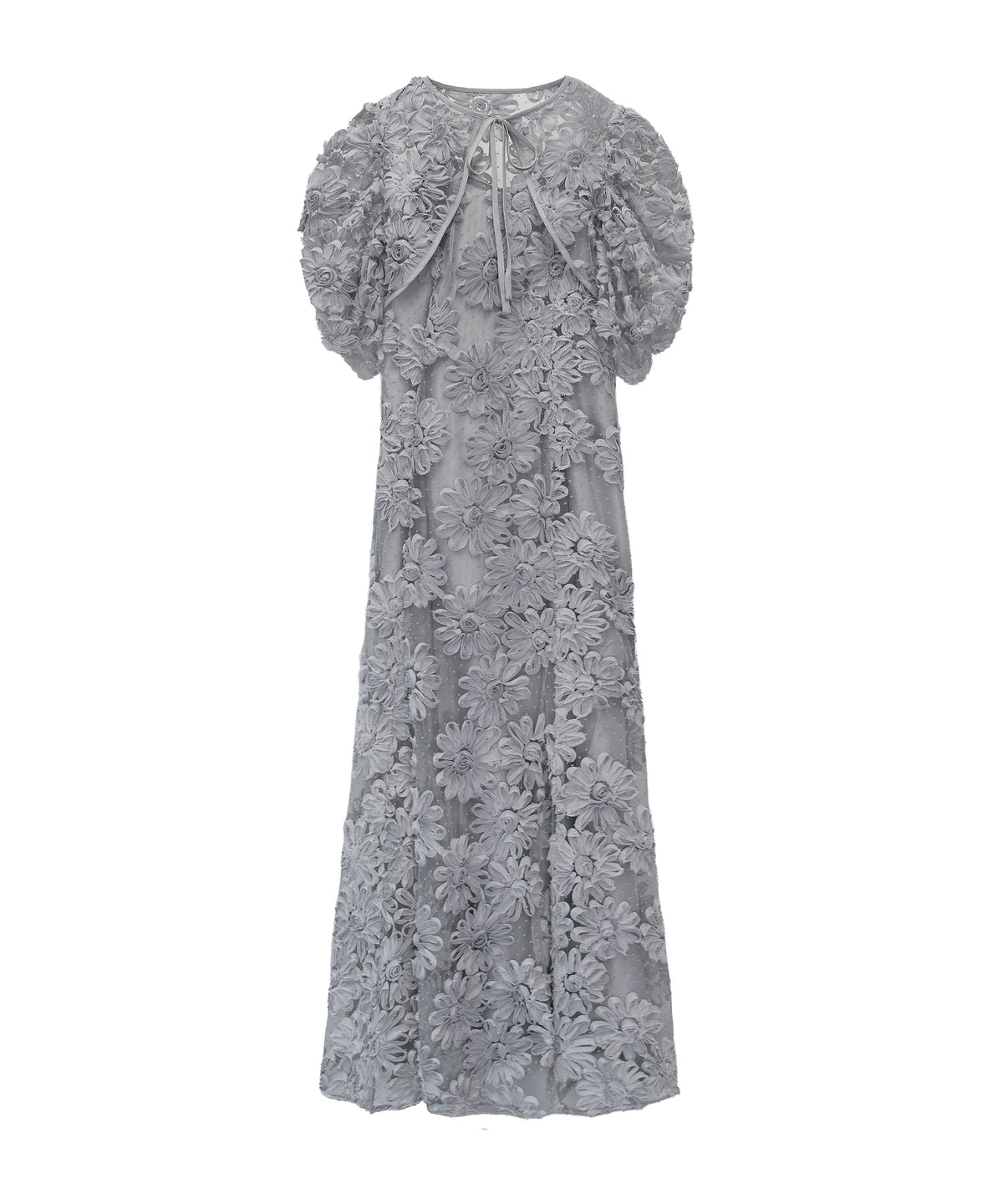 FLOCKING BOLERO DRESS グレー 正面全身物撮り画像