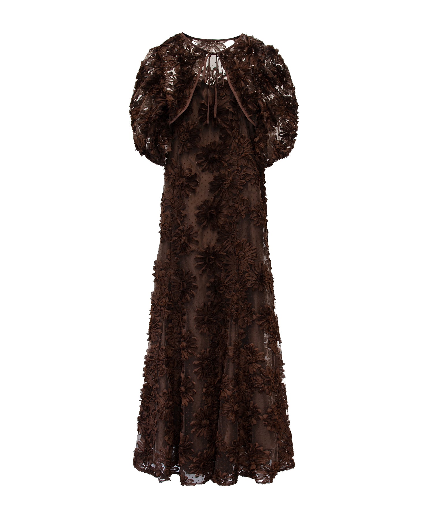 FLOCKING BOLERO DRESS ブラウン 正面全身物撮り画像