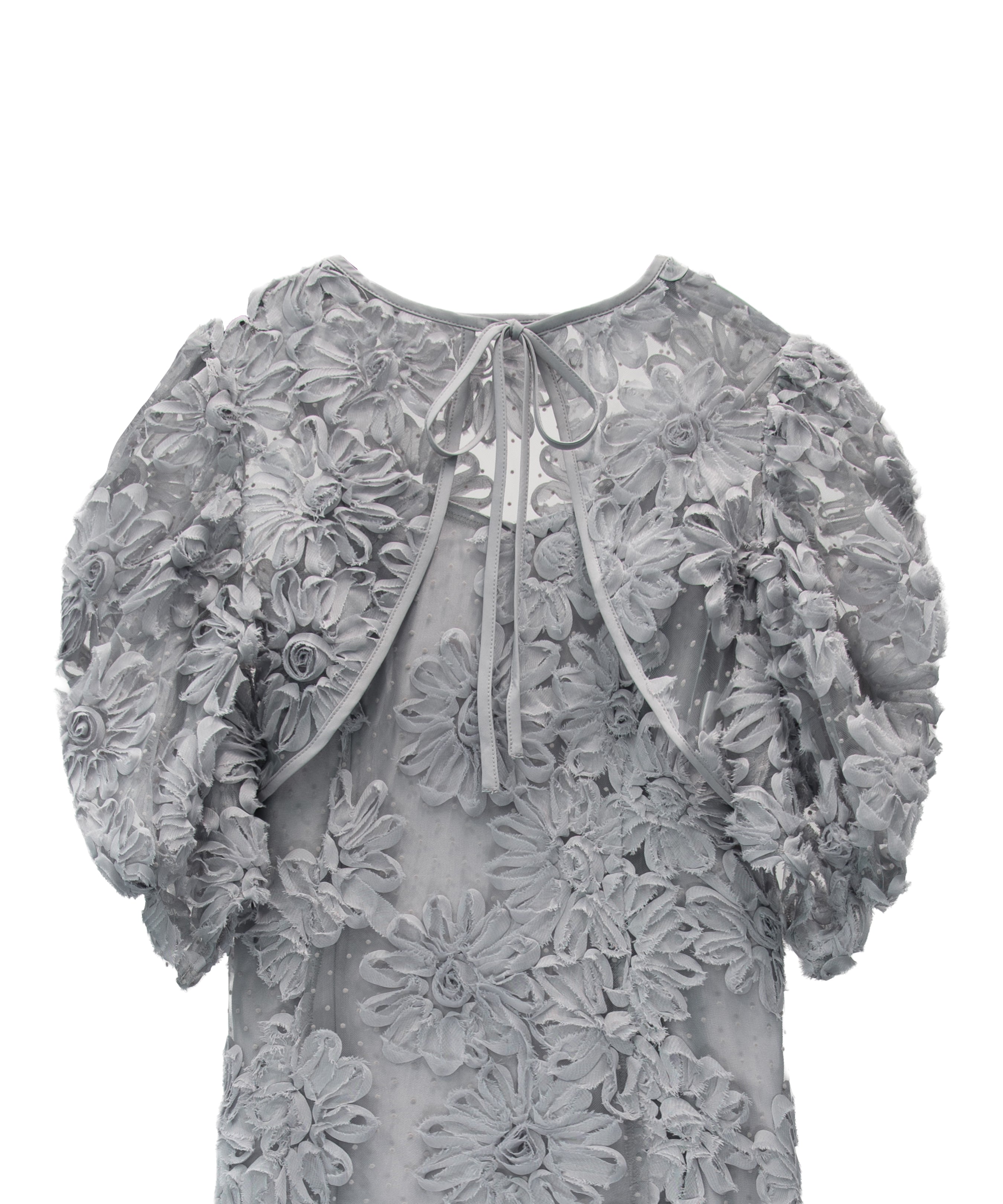 FLOCKING BOLERO DRESS グレー 正面全身アップ物撮り画像