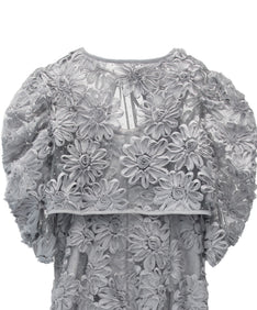 FLOCKING BOLERO DRESS グレー 背面全身アップ物撮り画像