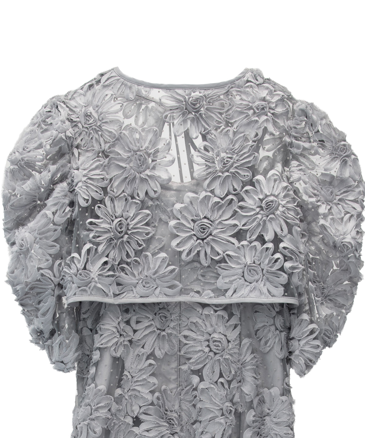 FLOCKING BOLERO DRESS グレー 背面全身アップ物撮り画像