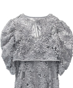 FLOCKING BOLERO DRESS グレー 背面全身アップ物撮り画像