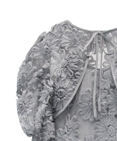 FLOCKING BOLERO DRESS グレー 正面全身アップ物撮り画像
