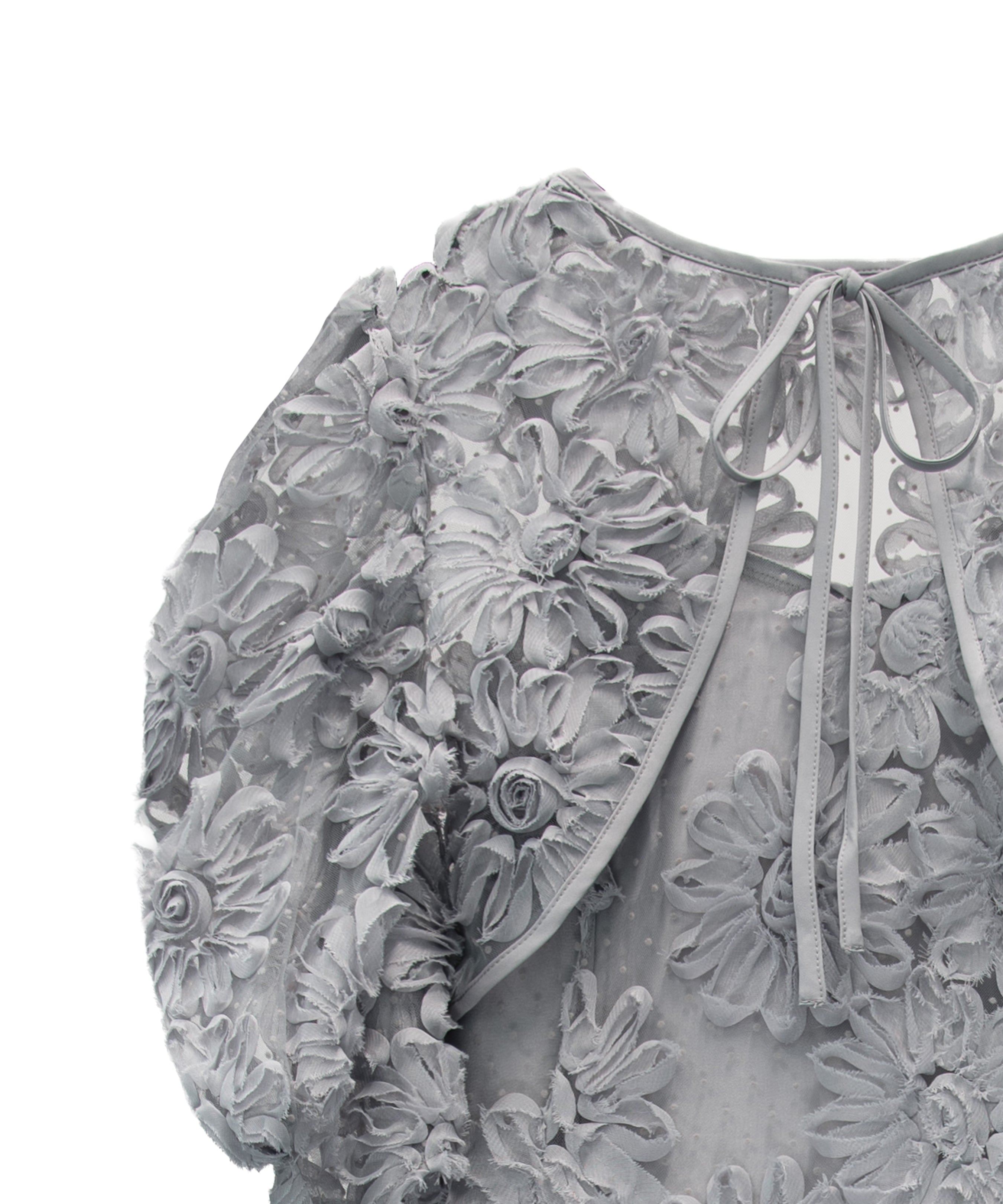 FLOCKING BOLERO DRESS グレー 正面全身アップ物撮り画像