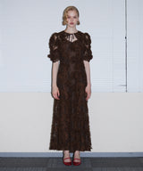 FLOCKING BOLERO DRESS ブラウン 正面全身