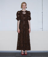 FLOCKING BOLERO DRESS ブラウン 正面全身