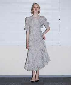 FLOCKING BOLERO DRESS グレー 正面全身ポーズ