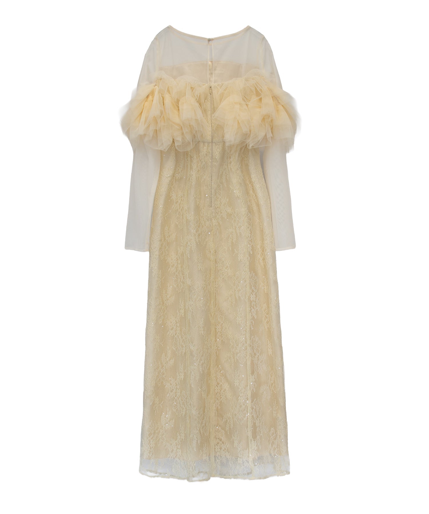 TULLE SPARKLE DRESS イエロー 背面全身物撮り画像