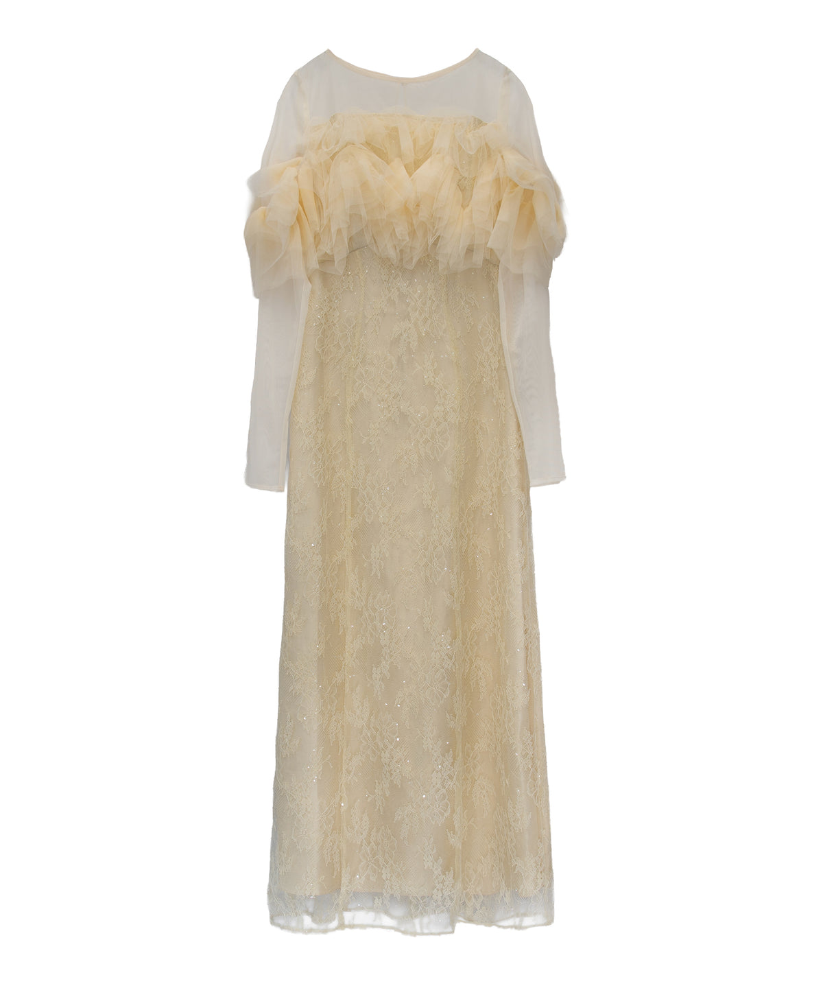 TULLE SPARKLE DRESS イエロー 正面全身物撮り画像
