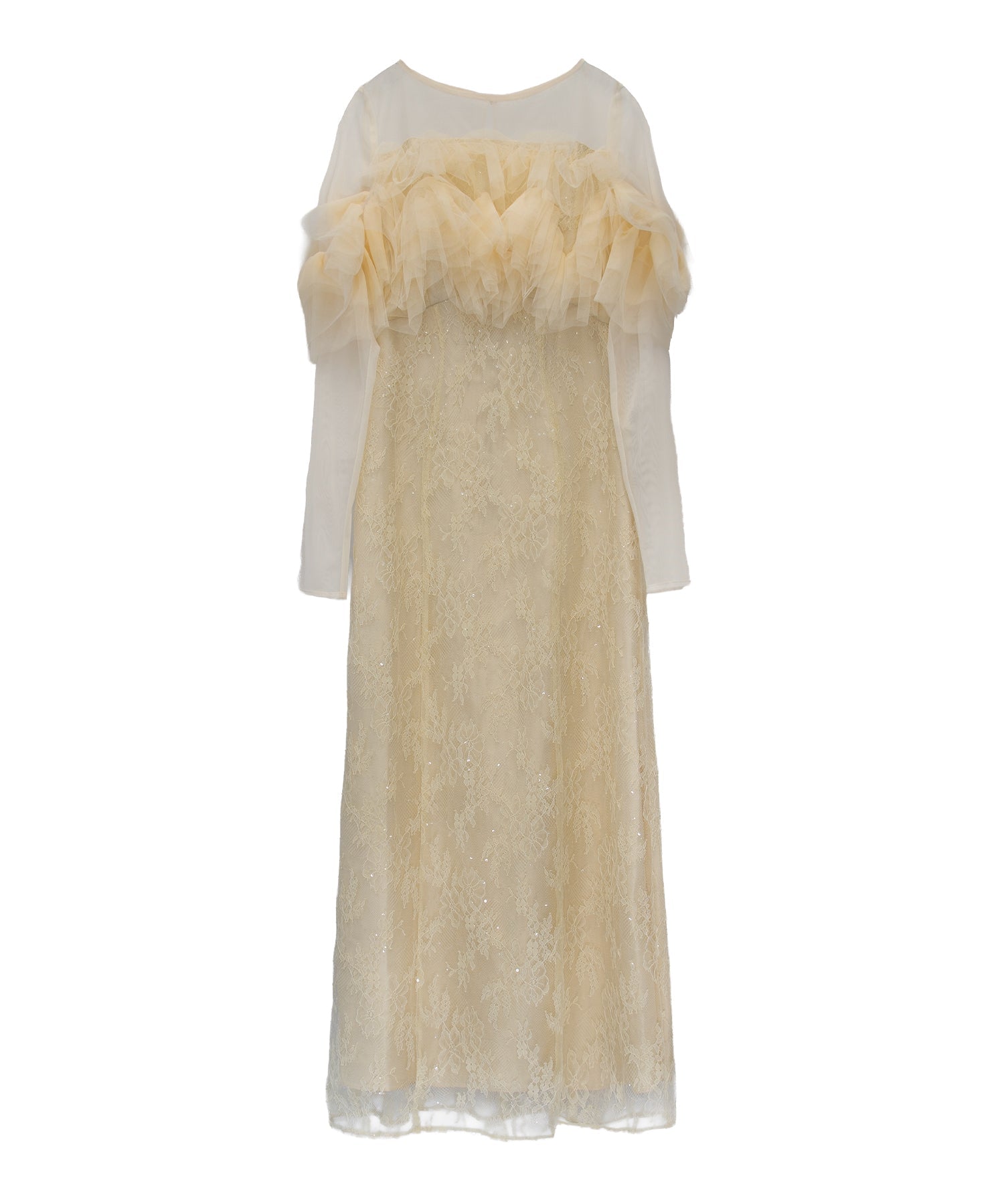 TULLE SPARKLE DRESS イエロー 正面全身物撮り画像