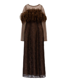 TULLE SPARKLE DRESS ブラウン 正面全身物撮り画像